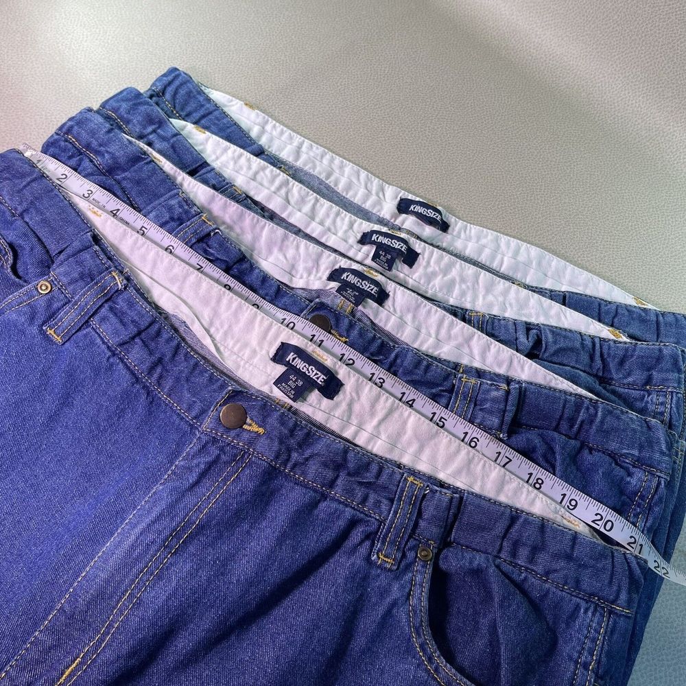 4 Pair KingSize Big Mens Jeans 44 x 27 (Hemmed) Elastic Insert Waist Blue Denim